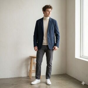 COS Blazer Mens 50 US 40 Navy Blue Cotton Two Button Patch Pocket Minimalist